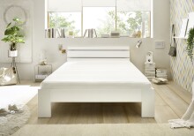 Bett >Brest< in Weiß HGL - 145x73x213cm (BxHxT)