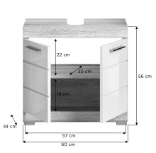 Waschbeckenunterschrank >Lambada< in sonoma eiche hell/weiß - 60x56x34cm (BxHxT)