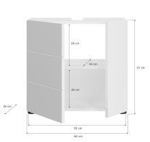 Waschbeckenunterschrank >Vira< in weiß/weiß hochglanz - 60x56x34cm (BxHxT)