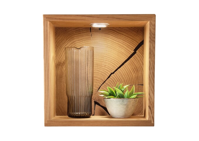 Wandregal >KM-0660< in braun aus Wildeiche massiv geölt - 34x34x21cm (BxHxT)