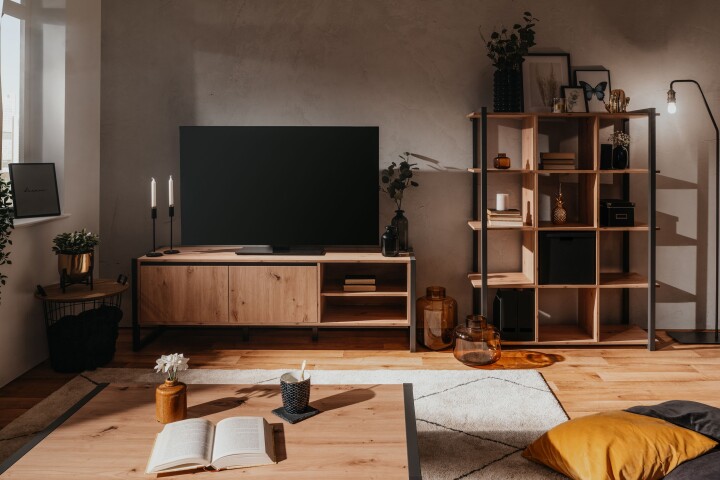 Wohnzimmer-Set >Arvada< (3 teilig) in Artisan Eiche / Anthrazit aus MDF