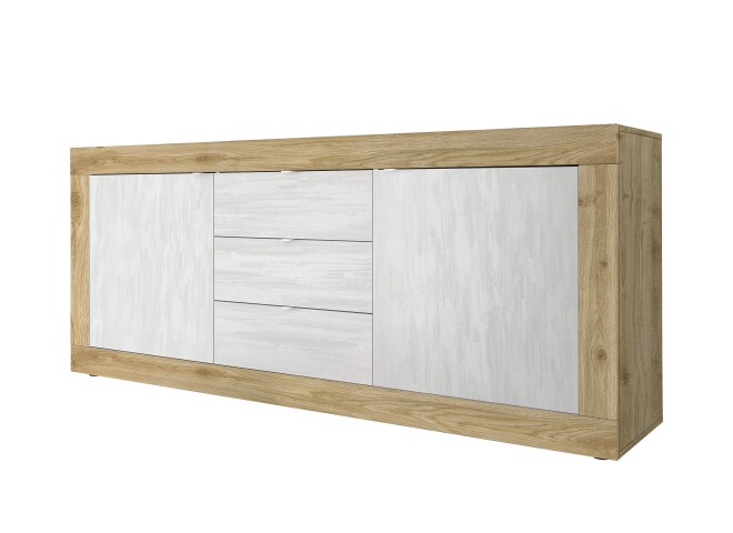 Sideboard >Belinda< in Eiche Cadiz / Weiss - 210x86x43cm (BxHxT)
