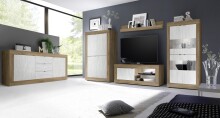 Vitrine >Belinda< in Mercure Holzstruktur / Weiss - 102x162x43cm (BxHxT)