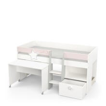 Kinderbett >Savannah< in matt weiss/grau/rosa - 204x103x109 (BxHxT)