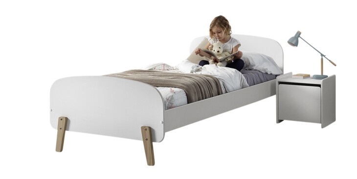 Kinderbett >KIDDY< in weiß aus Massiv Kiefer und MDF - 205,5x72,5x95cm (BxHxT)