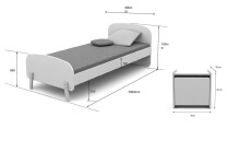 Kinderbett >KIDDY< in weiß aus Massiv Kiefer und MDF - 205,5x72,5x95cm (BxHxT)