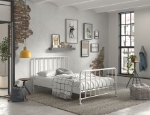 Metallbett >BRONXX< in Weiss matt aus Metall - 146,5x110x207cm (BxHxT)