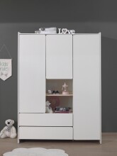 Kleiderschrank >KIDDY< in Weiß aus Massiv Kiefer und MDF - 133x190x55cm (BxHxT)