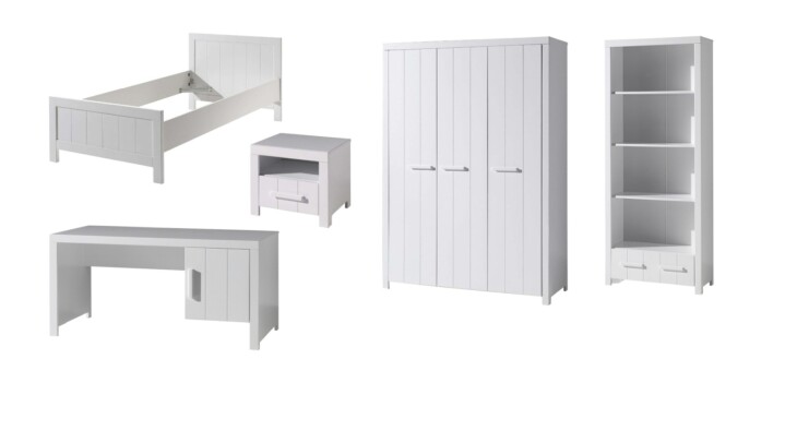 Jugendzimmer-Set >ERIK< in Weiß aus Massiv Kiefer und MDF