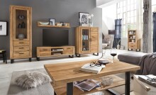 Vitrine >Tom-I< in Wildeiche / schwarz aus Teilmassiv - 67,5x200x40cm (BxHxT)