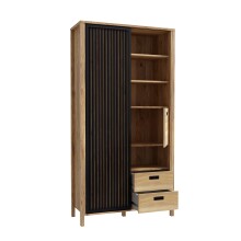 Highboard >Jecho< in Mauvella Eiche / Schwarz - 103,4x200,3x40,2cm (BxHxT)