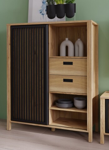 Kommode >Jecho< in Mauvella Eiche / Schwarz - 103,4x129,9x40,2cm (BxHxT)