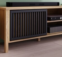 Sideboard >Jecho< in Mauvella Eiche / Schwarz - 174,8x91,5x40,2cm (BxHxT)