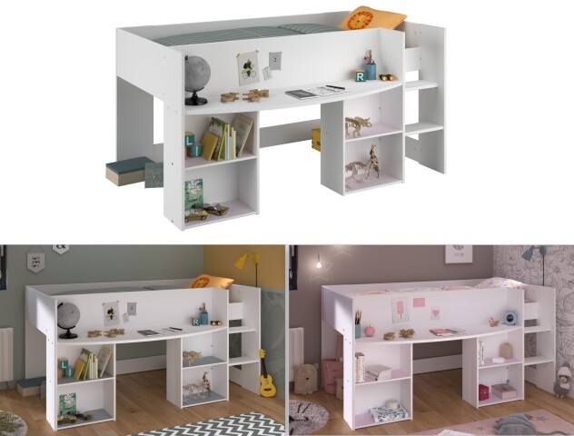 Kinderbett >Pirouette 1< in Weiss mit rose oder grau abgesetzt