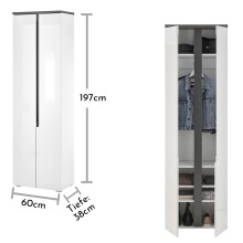 Garderobenschrank >Boston< in Weiß hochglanz - 60x197x38cm (BxHxT)