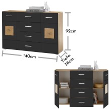 Kommode >Georgia< in Eiche Artisan Nachbildung - 140x92x38cm (BxHxT)