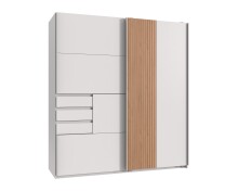 Schwebetürenschrank >COBURG< in Weiß/ Akustiklamellen Nachbildung Artisan Eiche Nachbildung