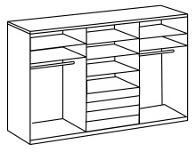 Schwebetürenschrank >MAGIC< in PLANKENEICHE + WEISS - 300x236x65cm (BxHxT)