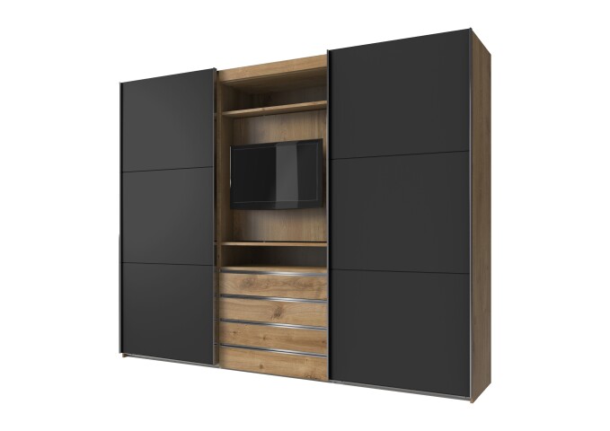 TV-Schrank >MAGIC< in PLANKENEICHE NB + GRAPHIT - 300x236x65cm (BxHxT)
