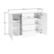 Sideboard >Atrium< in weiß, Holzwerkstoff - 140x92x40cm (BxHxT)
