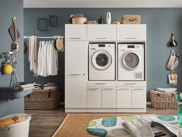 Waschmaschinenumbauschrank >LAUNDREEZY< in weiß - 185x200x67,5 (BxHxT)