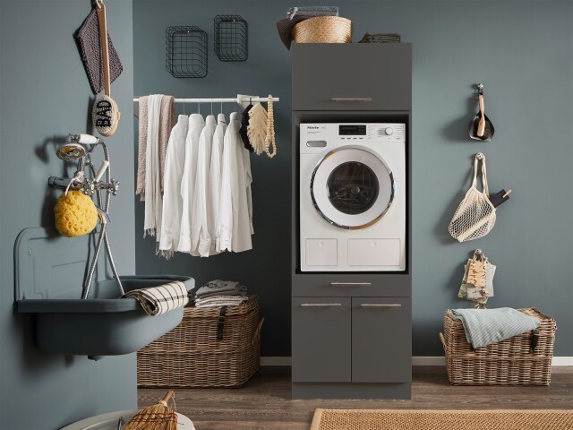 Waschmaschinenumbauschrank >LAUNDREEZY< in anthrazit - 67,5x200x67,5 (BxHxT)