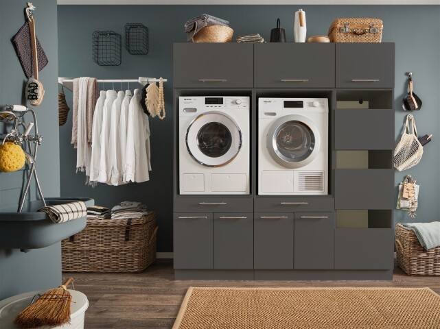 Waschmaschinenumbauschrank >LAUNDREEZY< in anthrazit - 185x200x67,5 (BxHxT)