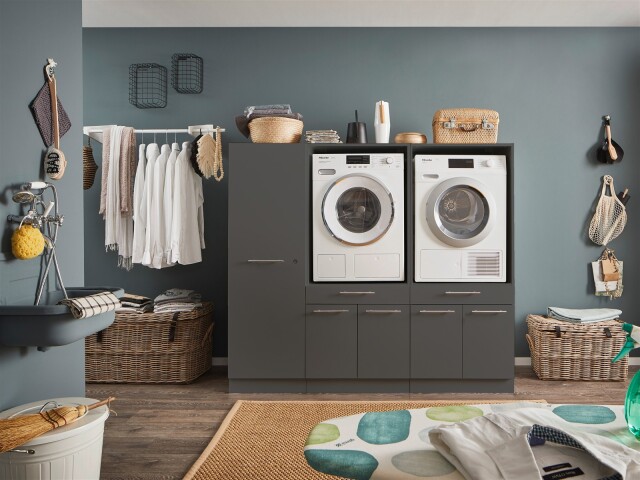 Waschmaschinenumbauschrank >LAUNDREEZY< in anthrazit - 185x162x67,5 (BxHxT)