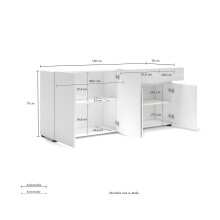 Sideboard >Mister< in weiss, Lack Hochglanz - 180x80x38cm (BxHxT)
