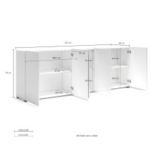 Sideboard >Mister< in weiss, Lack Hochglanz - 225x80x38cm (BxHxT)