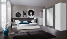 Bett >ANGIE< in WEISS + GRAPHIT - 229x81x210cm (BxHxT)