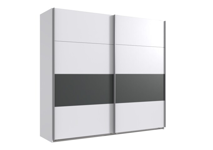 Schwebetürenschrank >ANGIE< in WEISS + GRAPHIT - 225x208x65cm (BxHxT)