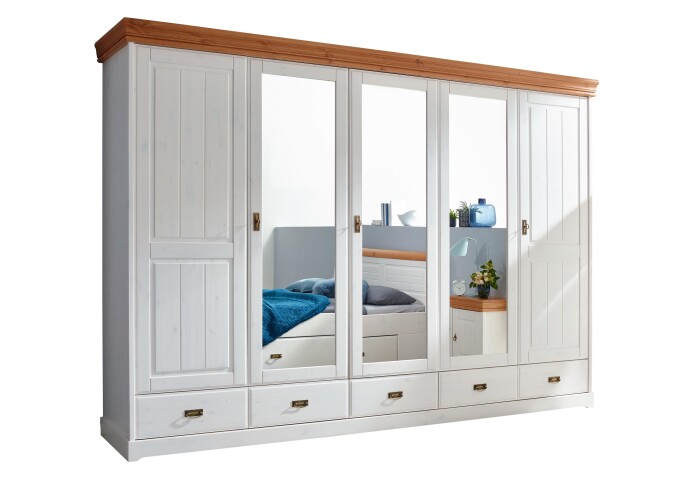Kleiderschrank >SZ-0132< in weiß - 315x217x62 (BxHxT)