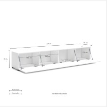 Wohnwand >Mister< in weiss, Lack Hochglanz - 225x38cm (BxT)