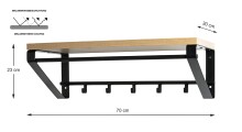 Wandgarderobe >13945< in eiche-schwarz, MDF, Metall - 70x23x30cm (BxHxT)