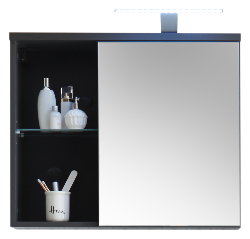 Badezimmerspiegelschrank >Grey< in Glas Grau - 69x60x25 (BxHxT)