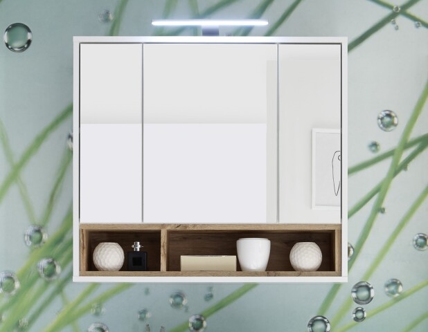 Badezimmerspiegelschrank >Milano< in Weiß-Wildeiche - 80x72x21 (BxHxT)
