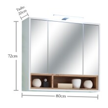 Badezimmerspiegelschrank >Milano< in Weiß-Wildeiche - 80x72x21 (BxHxT)
