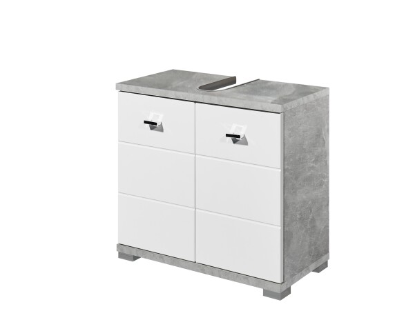 Waschbeckenunterschrank >Peter< in Weiß Hochglanz aus MDF - 60x57x31cm (BxHxT)