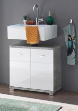 Waschbeckenunterschrank >Peter< in Weiß Hochglanz aus MDF - 60x57x31cm (BxHxT)