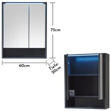 Badezimmerspiegelschrank >Lucera< in Grau aus Glas - 60x75x20cm (BxHxT)