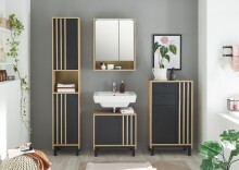 Badkommode >Vassili< in Schwarz-Eiche Artisan Nachbildung - 60x106x32 (BxHxT)