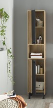 Hochschrank >Vassili< in Schwarz-Eiche Artisan Nachbildung - 38x195x32 (BxHxT)