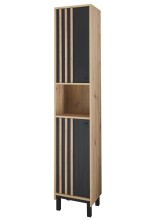 Hochschrank >Vassili< in Schwarz-Eiche Artisan Nachbildung - 38x195x32 (BxHxT)