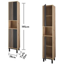 Hochschrank >Vassili< in Schwarz-Eiche Artisan Nachbildung - 38x195x32 (BxHxT)