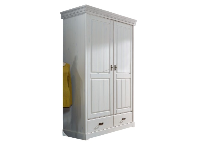 Kleiderschrank >SZ-0132< in weiß aus Kiefer massiv gewachst - 132x214x62 (BxHxT)