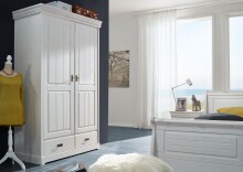 Kleiderschrank >SZ-0132< in weiß aus Kiefer...