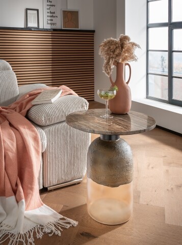 Beistelltisch >1108< in Tischplatte aus Marmor ( Travertine ) - 53x50 (HxD)