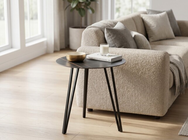 Couchtisch >Liv< in schwarz / Keramik dunkel, Metall / Keramik - 50x50cm (HxD)