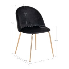 Polsterstuhl >Geneva< (2er-Set) in Schwarz, Velour - 51x78x52cm (BxHxT)